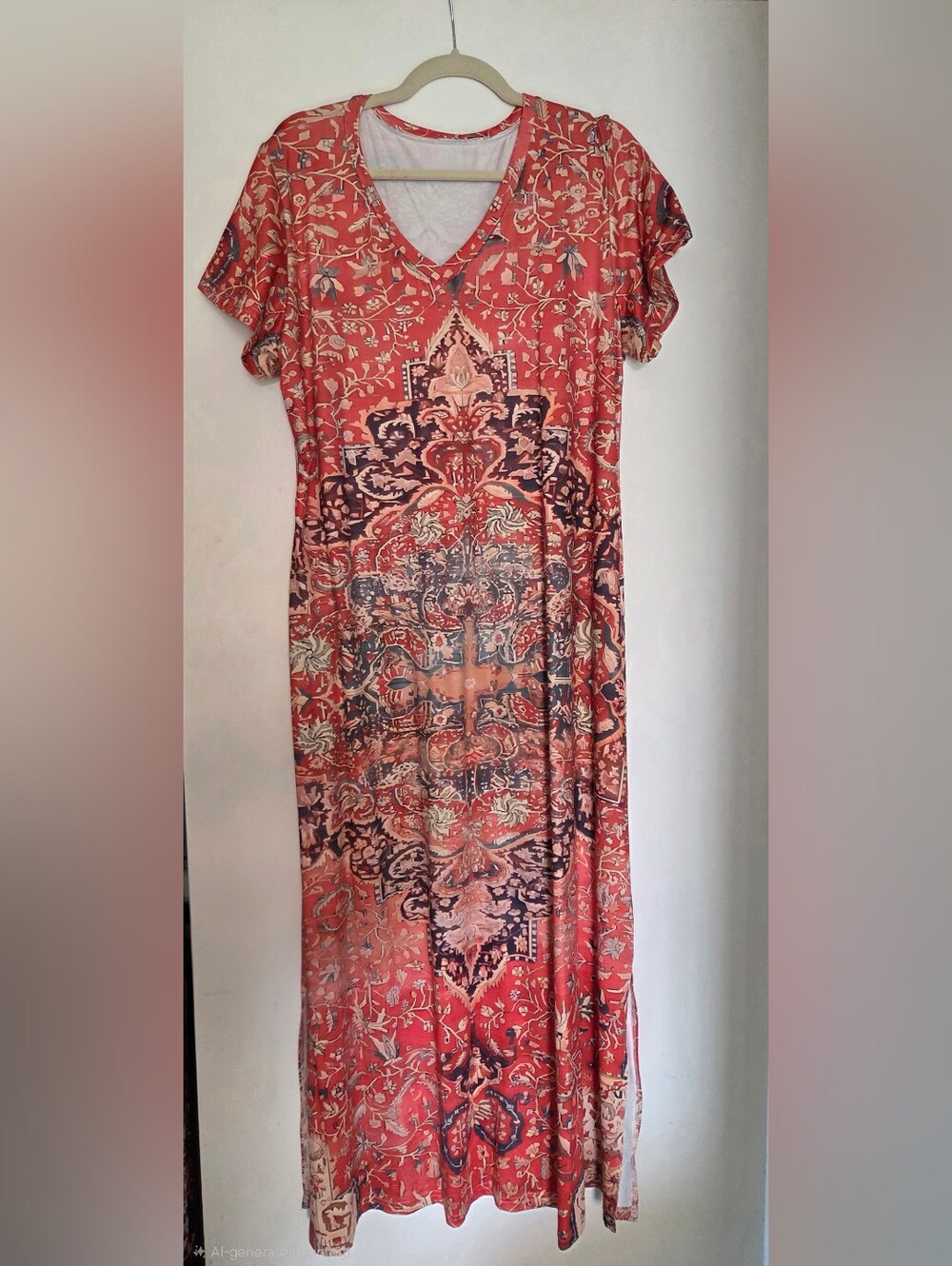Women's Coral Boho Floral Maxi Dress